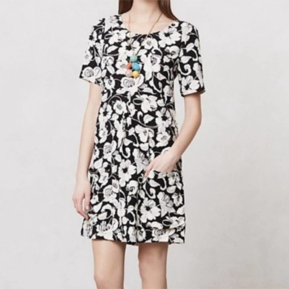 Anthropologie Maeve Black and White Floral Dress Size 8